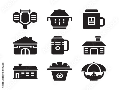 Modern urban objects silhouette collection with bold architectural shapes