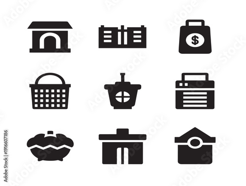 Eye catching urban objects silhouette set for contemporary city graphics