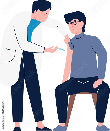 Vaccination icon. Doctor shot patient with medical injection