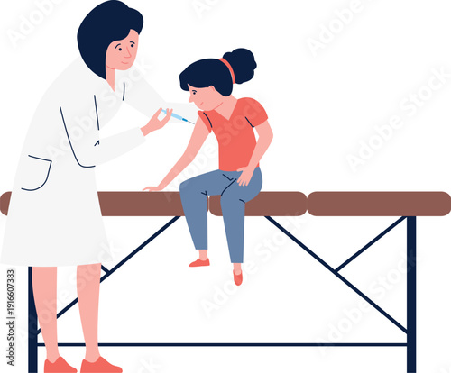 Medical injection. Doctor shot kid with flu vaccine