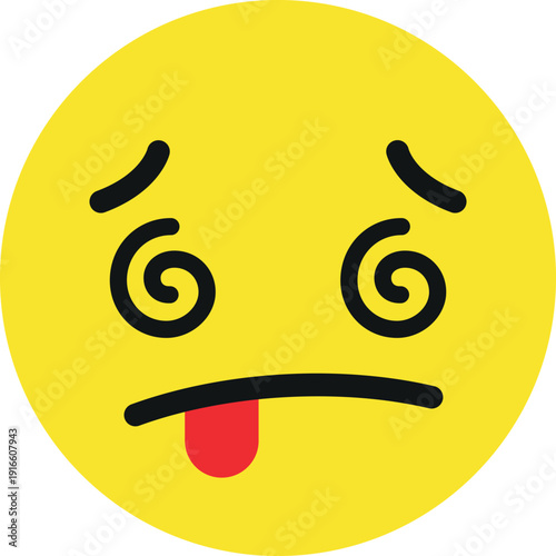 Spiral eyes face. Dizzy expression. Yellow emoji
