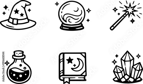 Magic fantasy mystical icon set. Vector
