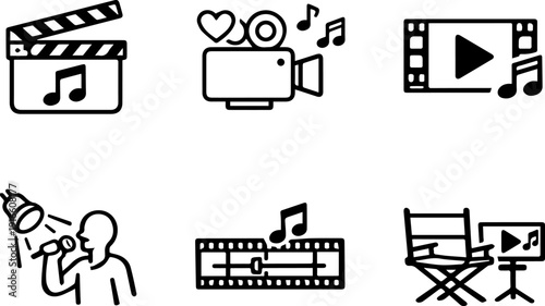 Multimedia video audio entertainment icon set. Vector