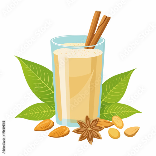 A fresh glass of sweet mulled wine with aromatic spices and orange fruit creates a healthy alcoholic beverage served as a cold cocktail or festive breakfast drink