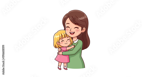 Animated embrace: A mother's tender hug with her daughter representing family bond