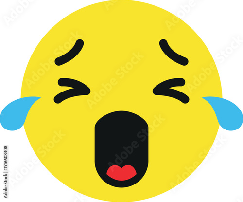 Crying face expression. Burst in tears yellow emoji