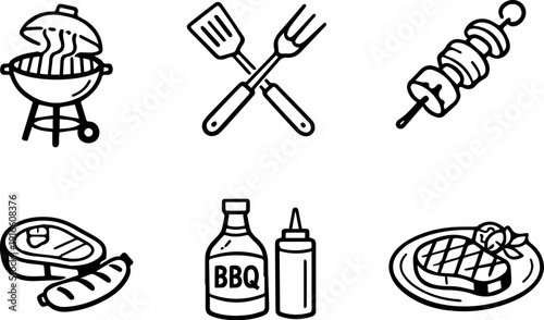 Barbecue grilling and cookout icon set. Vector