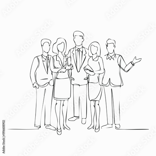 Continuous single line, group of people, management, cooperation, teamwork, company, business illustration line art vector illustration with transparent background editable stroke.