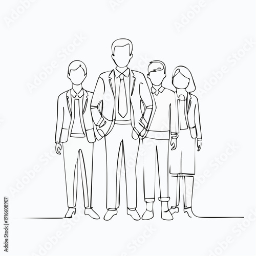 Continuous single line, group of people, management, cooperation, teamwork, company, business illustration line art vector illustration with transparent background editable stroke.