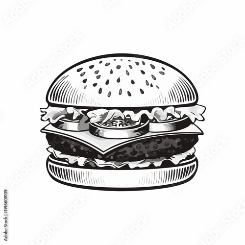 Hamburger Isolated for promoting food and restaurants line art vector illustration with transparent background editable stroke.