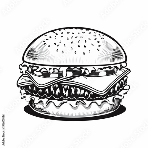 Hamburger Isolated for promoting food and restaurants line art vector illustration with transparent background editable stroke.
