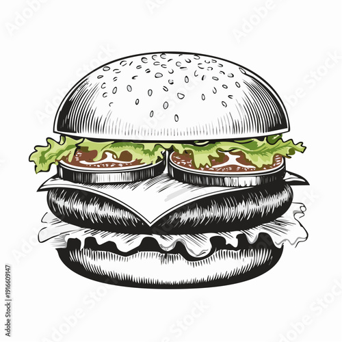 Hamburger Isolated for promoting food and restaurants line art vector illustration with transparent background editable stroke.