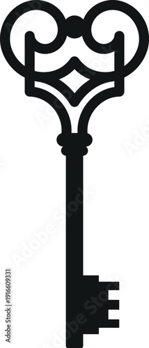 Decorative key. Heart shape door opener icon