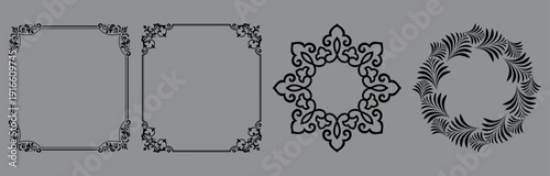 Set of decorative frames Elegant vector element for design in Eastern style, place for text. Floral black and gray frames. Lace illustration for invitations and greeting cards