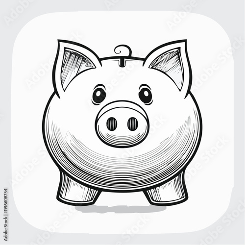 pig piggy bank line art vector illustration with transparent background editable stroke.