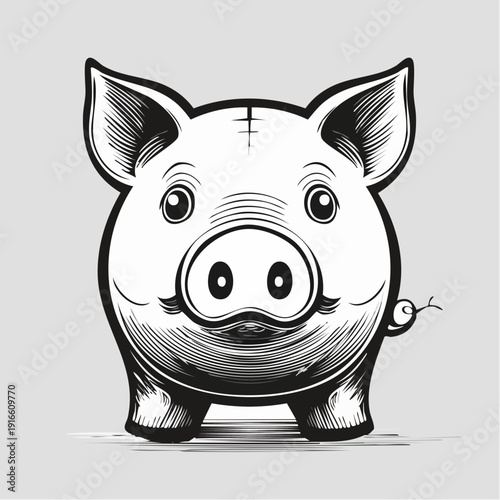 pig piggy bank line art vector illustration with transparent background editable stroke.