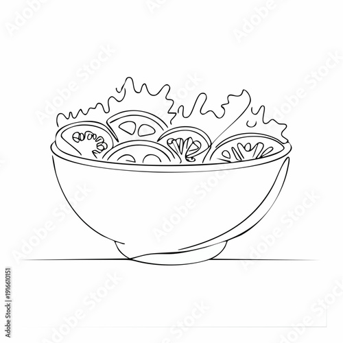 Continuous line salad in a bowl vector illustration with transparent background editable stroke.