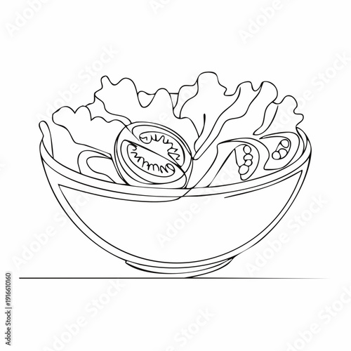 Continuous line salad in a bowl vector illustration with transparent background editable stroke.