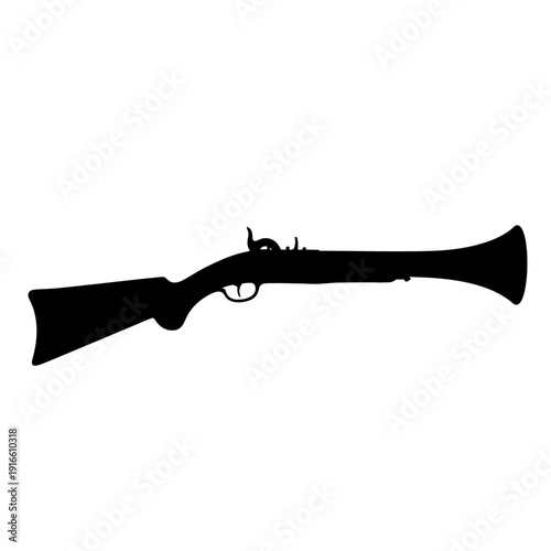 Antique Black Musket Silhouette Isolated on White Background.
