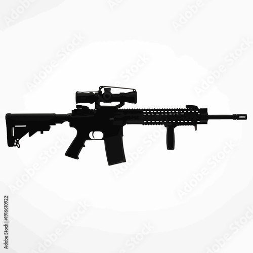 Black Assault Rifle with Scope and Tactical Rail System.
