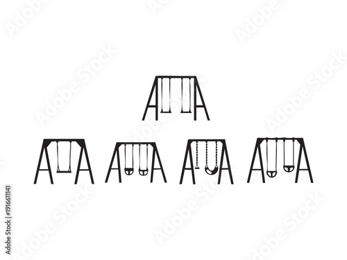 Playground swing set vector silhouettes for park landscape and childhood recreation area