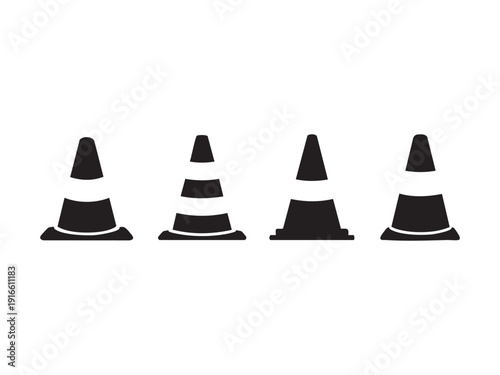 Road cone vector black white icon flat style design isolated on white background