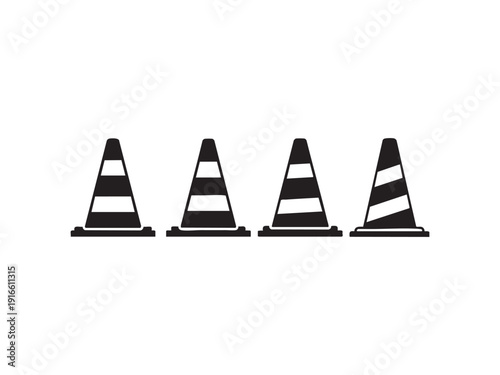 Road safety cones set of four with different striped patterns vector illustration