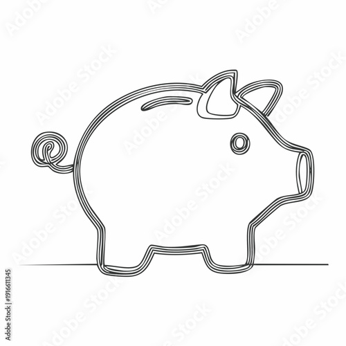 Single continuous line piggy bank line art vector business illustration with transparent background editable stroke.