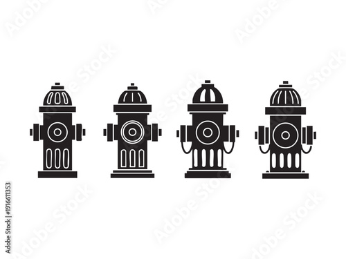 Set of fire hydrants on white background