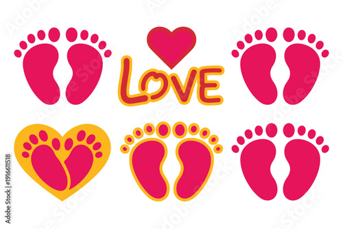 Colorful Baby Footprints and Hearts