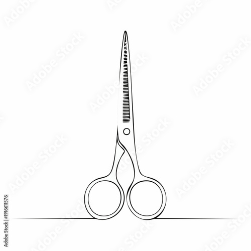 Single continuous line, hair cutting scissors, barber shop line art vector illustration with transparent background editable stroke.