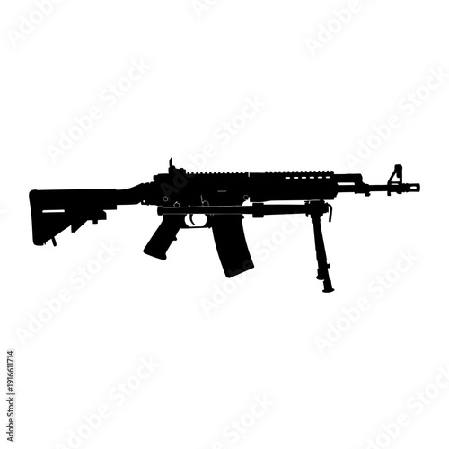 Black Rifle Silhouette - Modern Assault Weapon Isolated on White.