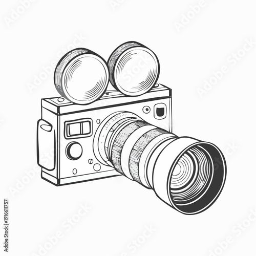 continuous line film camera Line Art Vector Transparent Background Edit Stroke.