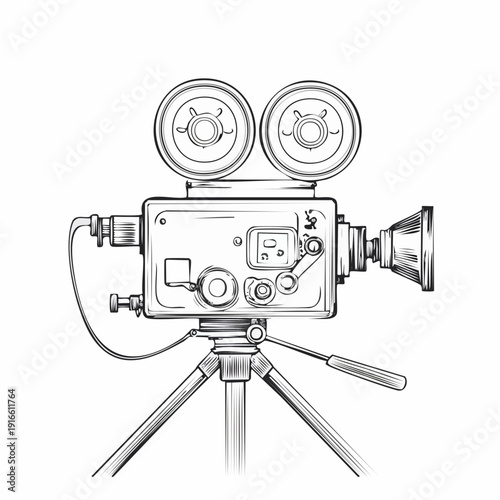 continuous line film camera Line Art Vector Transparent Background Edit Stroke.