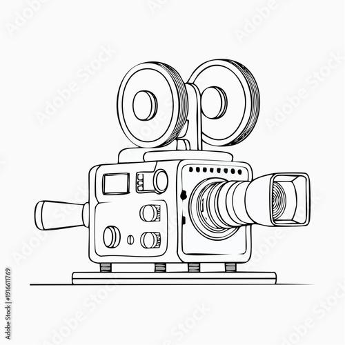 continuous line film camera Line Art Vector Transparent Background Edit Stroke.
