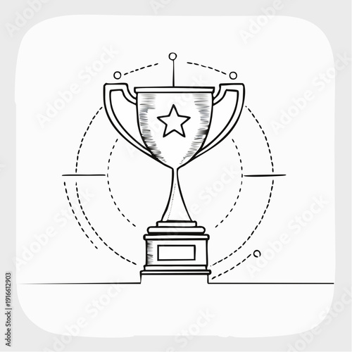 one line connected trophy success business illustration line art vector illustration with transparent background editable stroke.