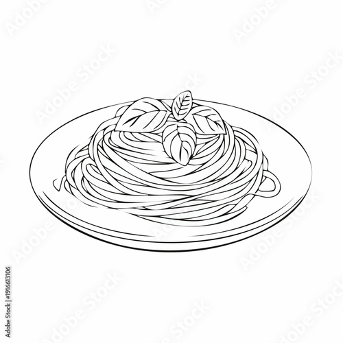 Continuous spaghetti on a plate Line Art Vector Transparent Background Edit Stroke.