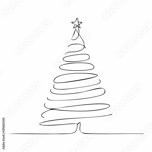 Continuous line, Christmas tree, Christmas day Minimal hand drawn line vector cut out background editable stroke.