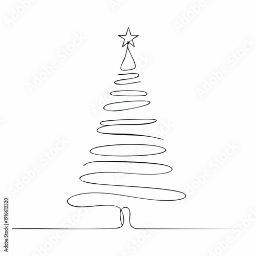 Continuous line, Christmas tree, Christmas day Minimal hand drawn line vector cut out background editable stroke.