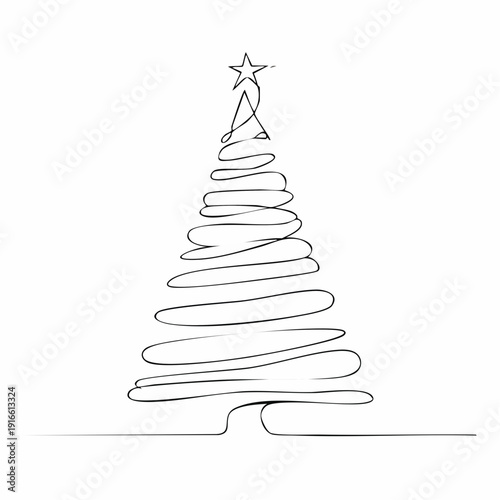 Continuous line, Christmas tree, Christmas day Minimal hand drawn line vector cut out background editable stroke.