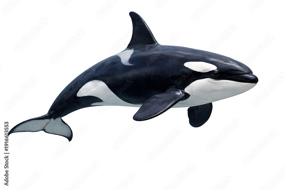 Obraz premium Orca Killer Whale Isolated on White Background Realistic Marine Mammal Illustration