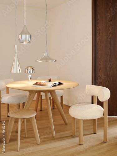 modern luxury dining room interior, 3d render