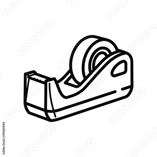 Isometric view of a tape dispenser with adhesive tape roll