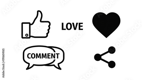 Social media interaction icons displayed on a clean white background from a straightforward viewpoint
