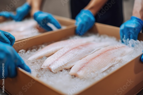 Frozen food delivery shipping fish fillet package in foam box