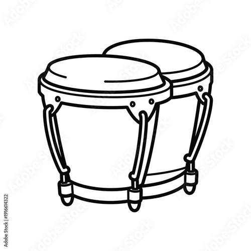 Two bongos drums connected by a frame and ready for a rhythmic performance session