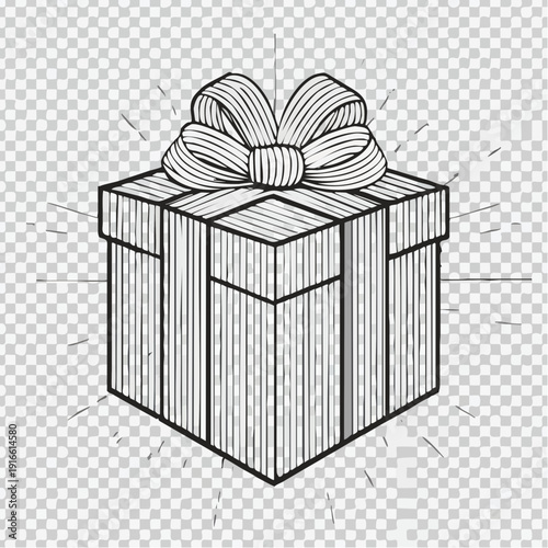 gift box line art style vector with transparent background.