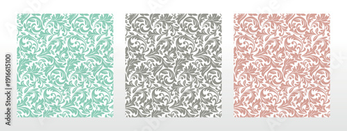 Wallpapers in the style of Baroque.. Set of colored floral ornaments. Seamless vector backgrounds Graphic patterns for fabric, wallpaper, packaging. Ornate Damask flower illustration