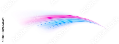 Dynamic pink and blue neon ribbons twist energetically. Spark particles highlight flowing energy. Perfect futuristic motion design PNG.

