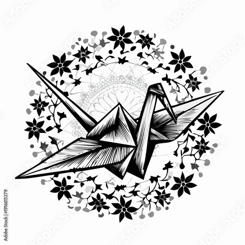 origami crane isolated on white